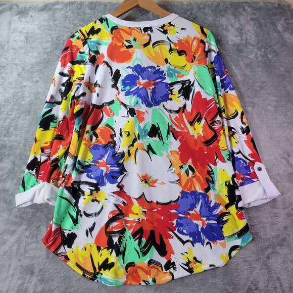 Slim Factor by Investments Womens Top S Multicolor Lace Up Tunic Floral Artsy - Picture 7 of 10